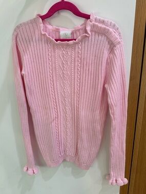 Lullaby Set Girls' Pink Ruffled Cable-Knit Sweater, Size 8